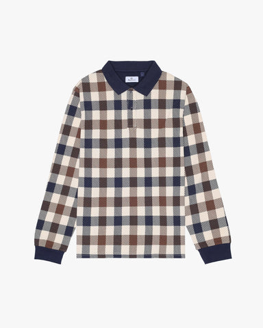 Aquascutum Iconic Long Sleeve Polo – Macro Check