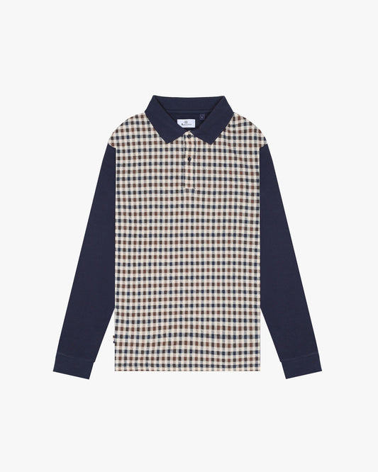 Aquascutum Iconic Front Long Sleeve Polo – Club Check / Navy