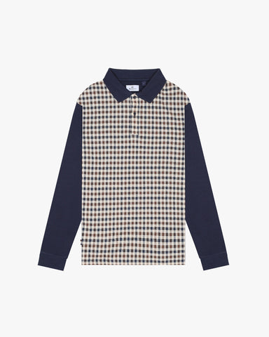 Aquascutum Iconic Front Long Sleeve Polo – Club Check / Navy