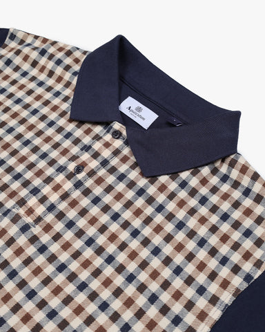 Aquascutum Iconic Front Long Sleeve Polo – Club Check / Navy