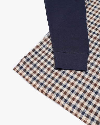 Aquascutum Iconic Front Long Sleeve Polo – Club Check / Navy