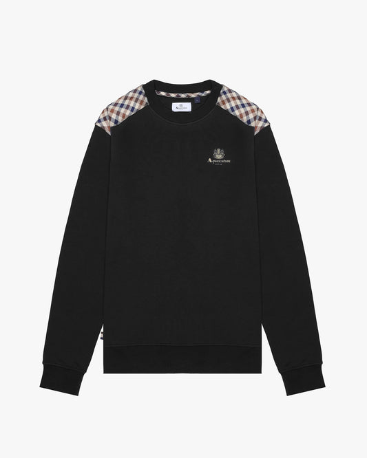 Aquascutum Active Crewneck Fleece Sweatshirt – Black (Club Check Shoulder)