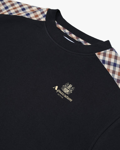 Aquascutum Active Crewneck Fleece Sweatshirt – Black (Club Check Shoulder)