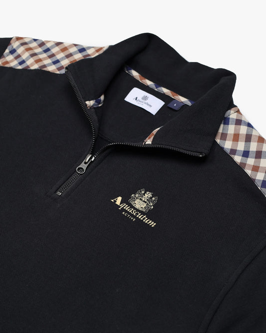 Aquascutum Active 1/4 Zip Fleece Sweatshirt – Black (Club Check Shoulder)