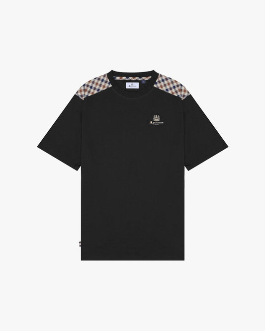 Aquascutum Active Club Check Shoulder T-Shirt – Black