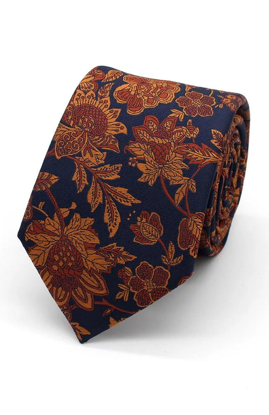 LA Smith Bold Floral Burnt Orange On Navy