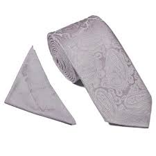 William Turner Paisley Silver Tie, Pocket Square