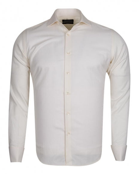Makrom Textured French Cuffed Cream Shirt