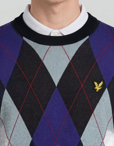Lyle & Scott Argyle Crew Neck Jumper – Dark Navy