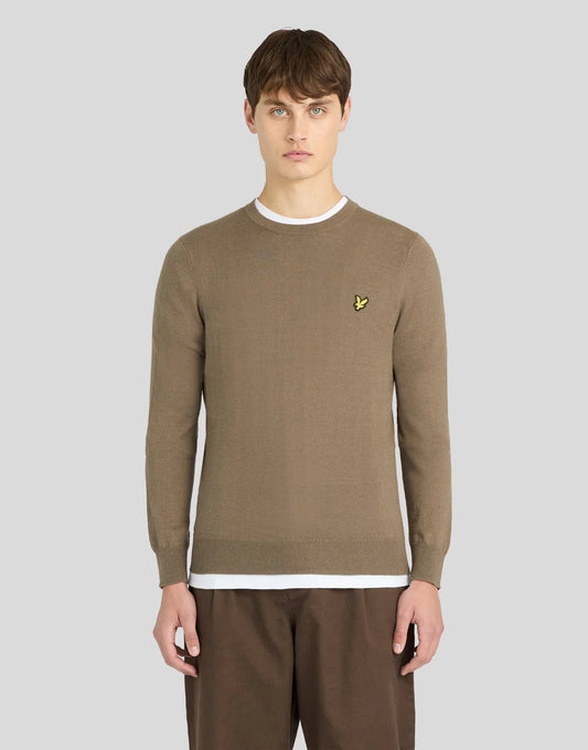 Lyle & Scott Cotton Merino Crew Neck Jumper – Khaki Ash