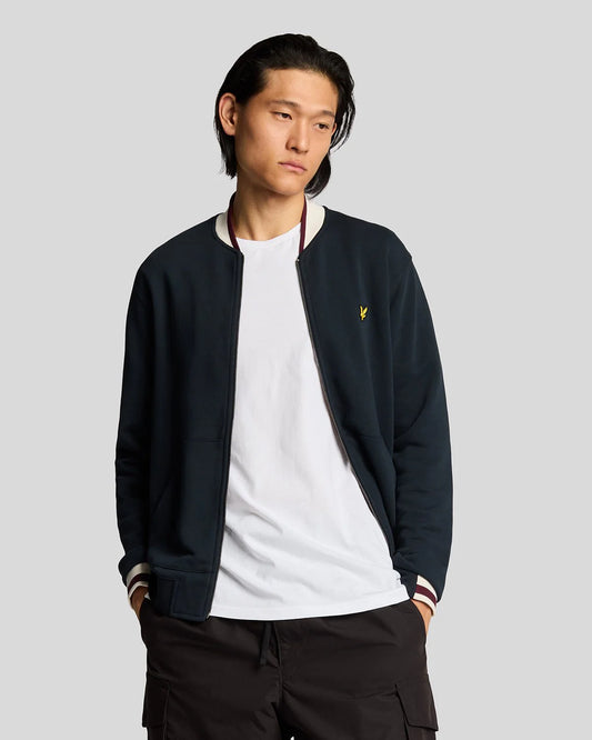 Lyle & Scott Half Tipped Jersey Bomber Jacket Dark Navy