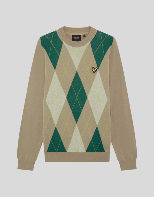 Lyle & Scott Argyle Crew Neck Jumper – Camel