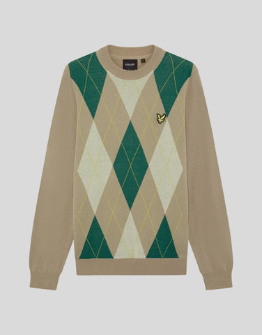 Lyle & Scott Argyle Crew Neck Jumper – Camel
