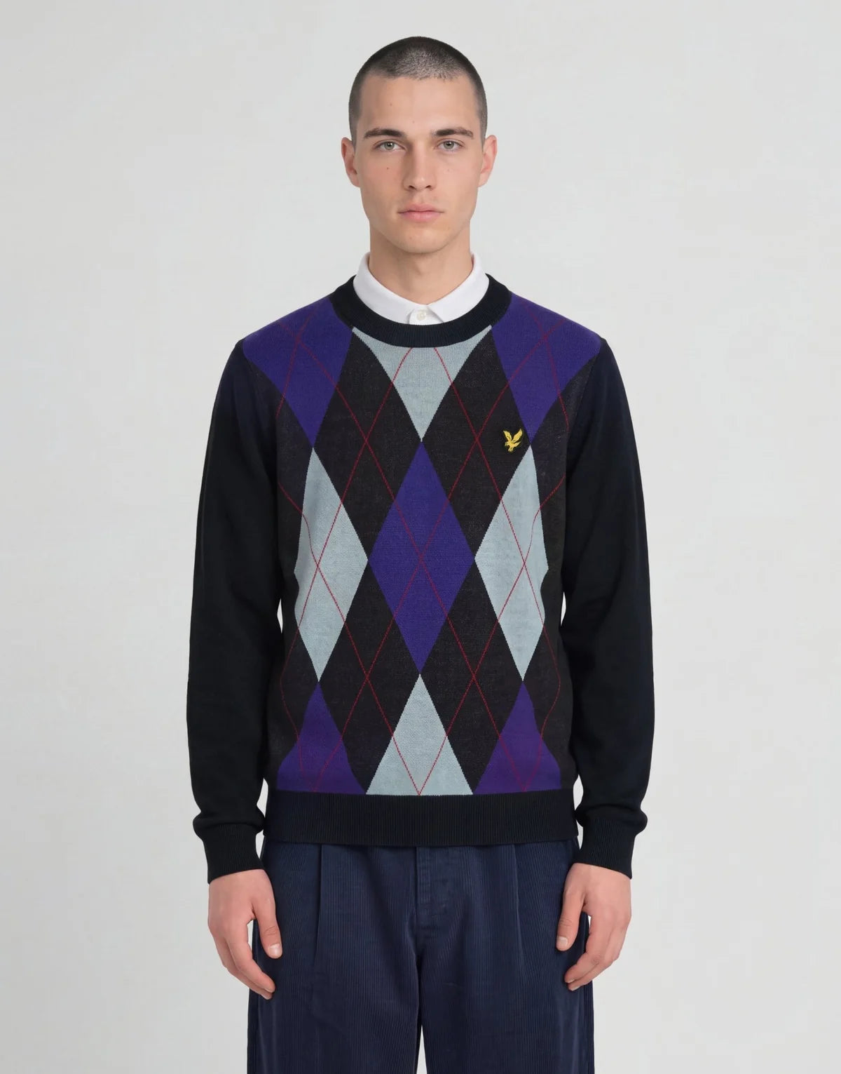 Lyle & Scott Argyle Crew Neck Jumper – Dark Navy