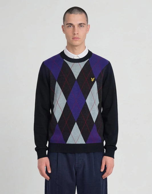 Lyle & Scott Argyle Crew Neck Jumper – Dark Navy