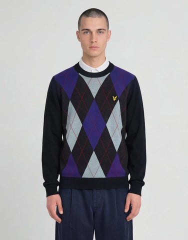 Lyle & Scott Argyle Crew Neck Jumper – Dark Navy