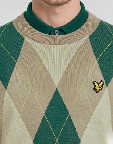 Lyle & Scott Argyle Crew Neck Jumper – Camel