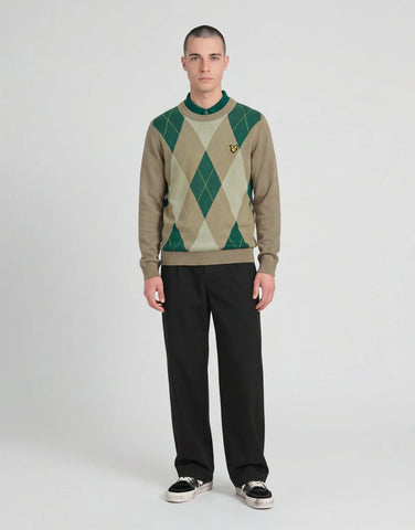Lyle & Scott Argyle Crew Neck Jumper – Camel