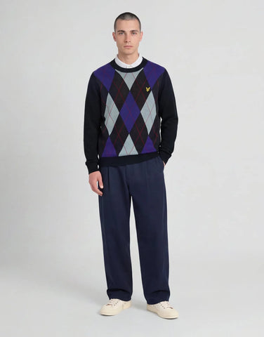 Lyle & Scott Argyle Crew Neck Jumper – Dark Navy