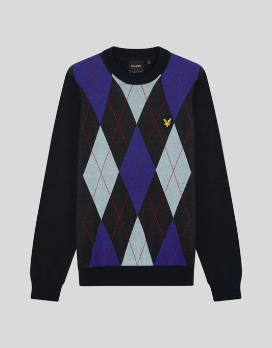 Lyle & Scott Argyle Crew Neck Jumper – Dark Navy