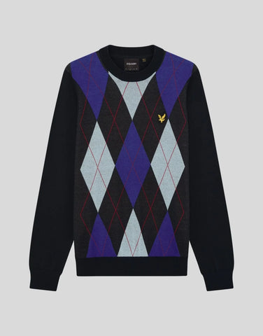 Lyle & Scott Argyle Crew Neck Jumper – Dark Navy