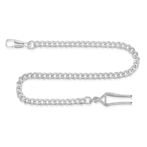 Silver chain with clasp on a white background