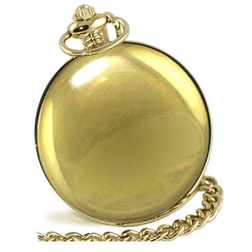 Gold pocket watch with chain on a white background