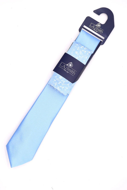 LA Smith Plain Tie With Floral Hank sky