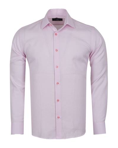 Makrom Textured French Cuffed Pink Shirt