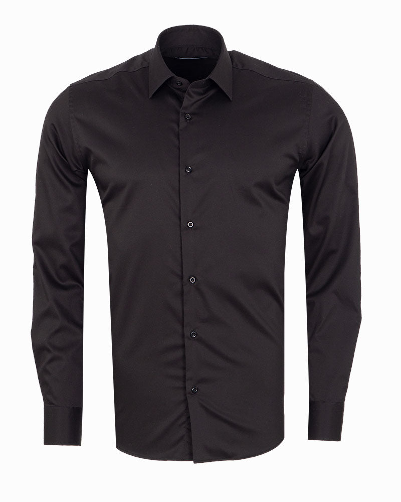 Makrom Textured French Cuffed Black Shirt
