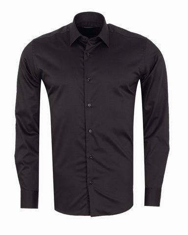 Makrom Textured French Cuffed Black Shirt