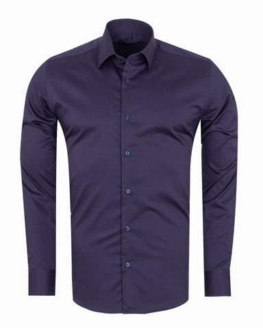 Makrom Textured French Cuffed Navy Shirt
