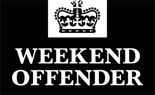 Logo of Weekend Offender with a crown emblem on a black background